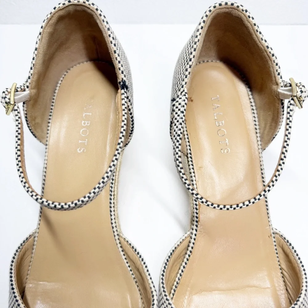 Talbots Lyndsay D’Orsay Pom Two Tone Cotton Espadrille Wedges